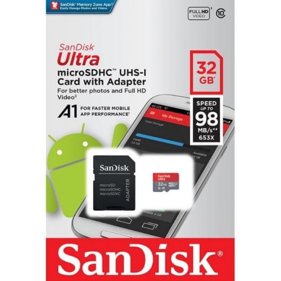 SanDisk Spominska Kartica Ultra MicroSDHC 32GB 98MB/s UHS-I A1 + adapter